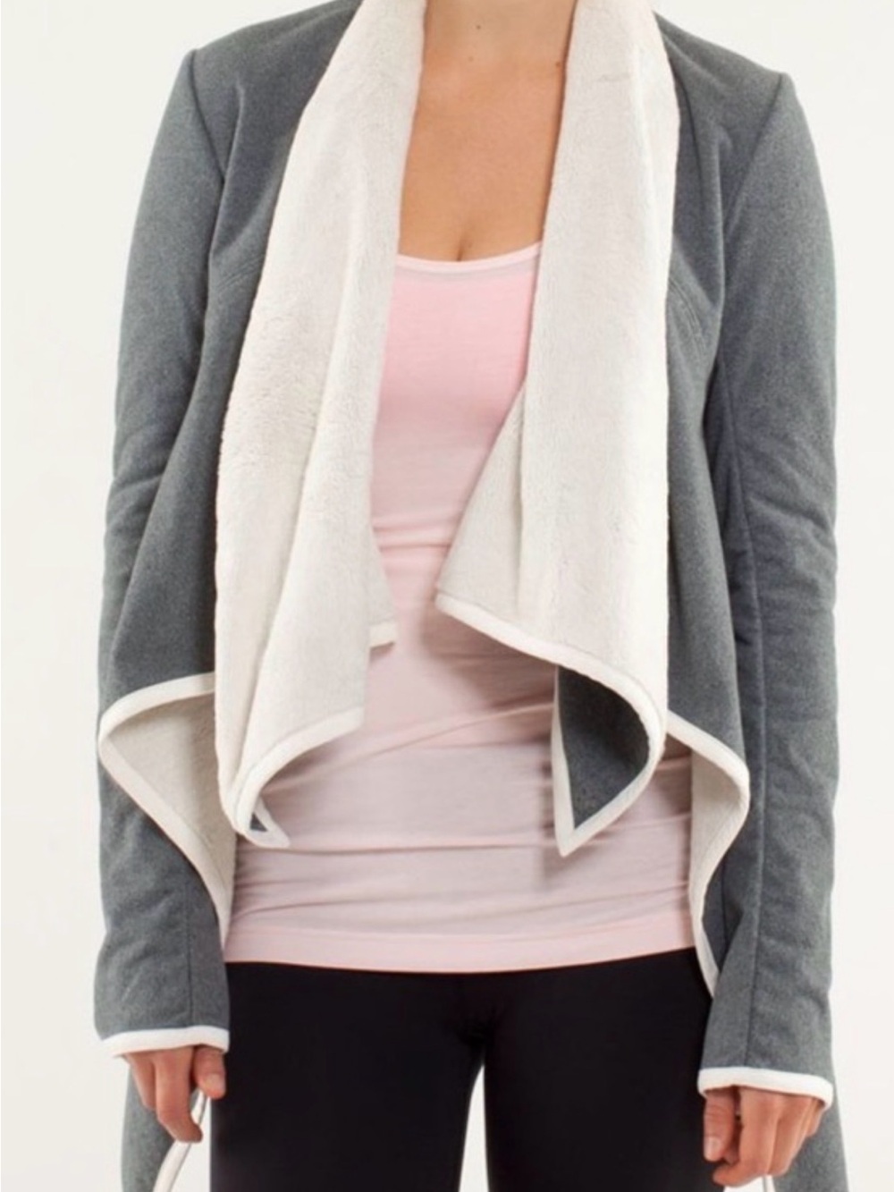 lululemon athletica Gray Draped Jacket with Cream Trim